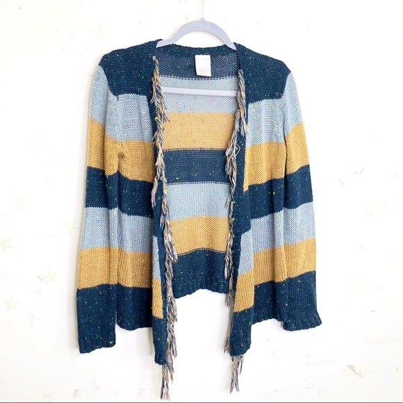 PULL &  Bear striped speckled knit open closure fringe cardigan - Picture 8 of 8